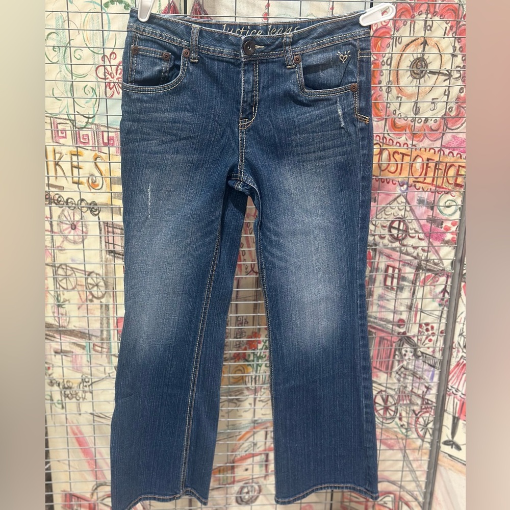 Justice Girls Simply Low Jeans Size 12.5 Stretch Bootcut  Medium Blue Denim